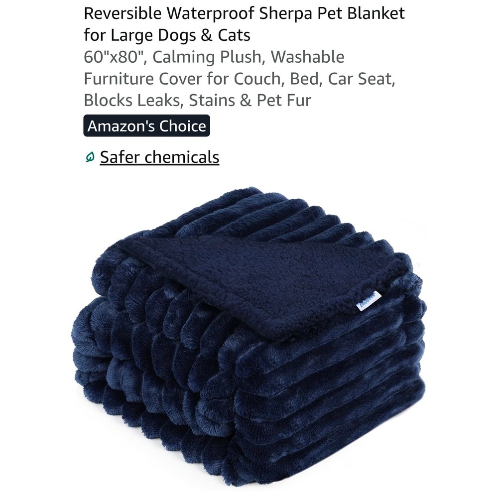 Reversible Waterproof Sherpa Pet Blanket Navy Blue 60x80 Large Dog Couch Cover